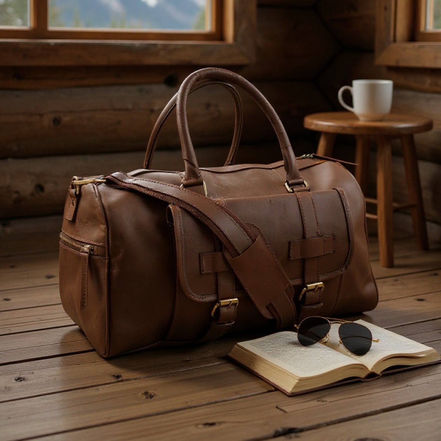 Jeengar handcrafted leather duffel bags in Certified Real Leather.