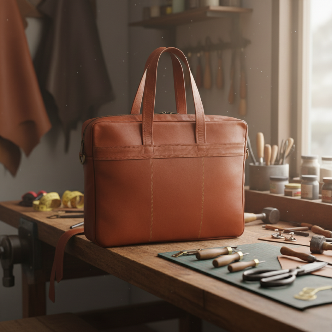 Jeengar handcrafted leather laptop and office bags in Certified Real Leather.