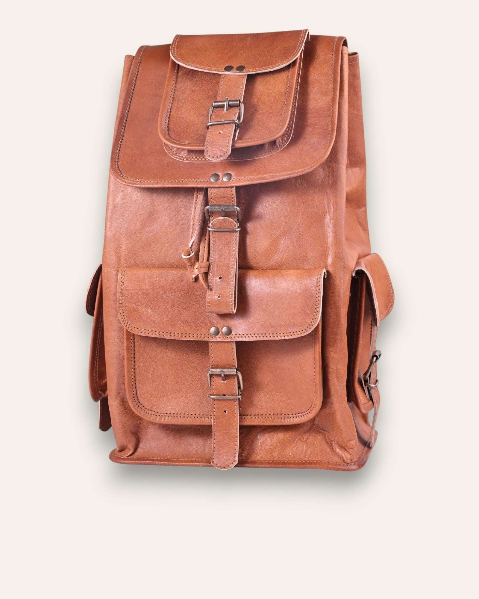 The Aravalli Backpack in handcrafted tan leather — the Jeengar Unisex Collection