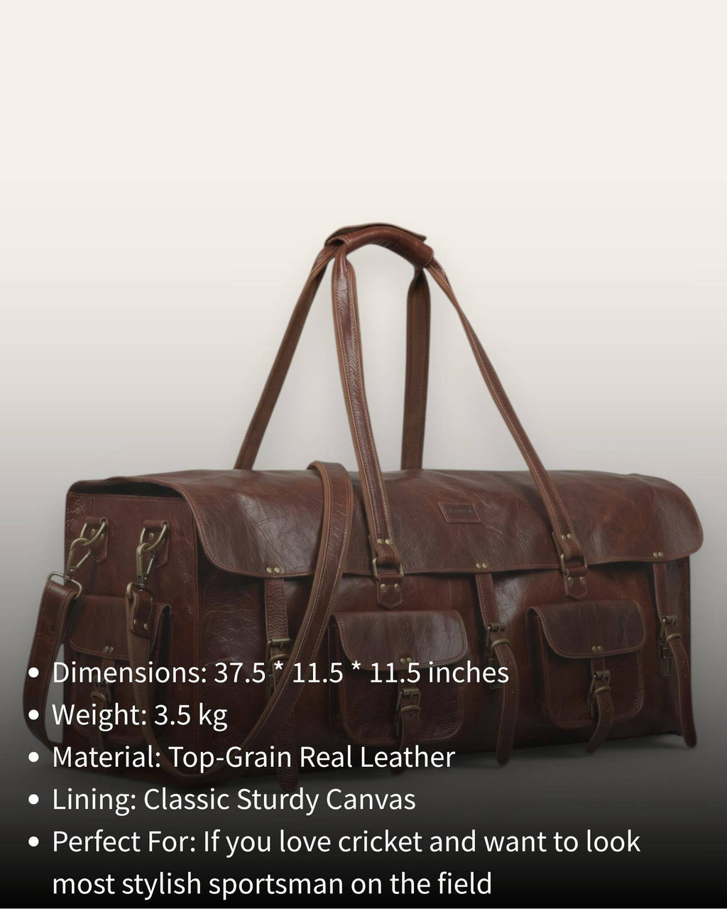 The Bikaner Cricket Holdall — size and dimension details of the leather cricket kit bag