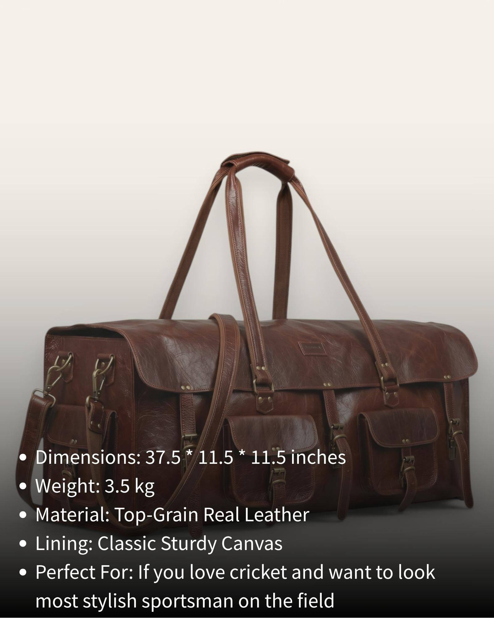 The Bikaner Cricket Holdall — size and dimension details of the leather cricket kit bag