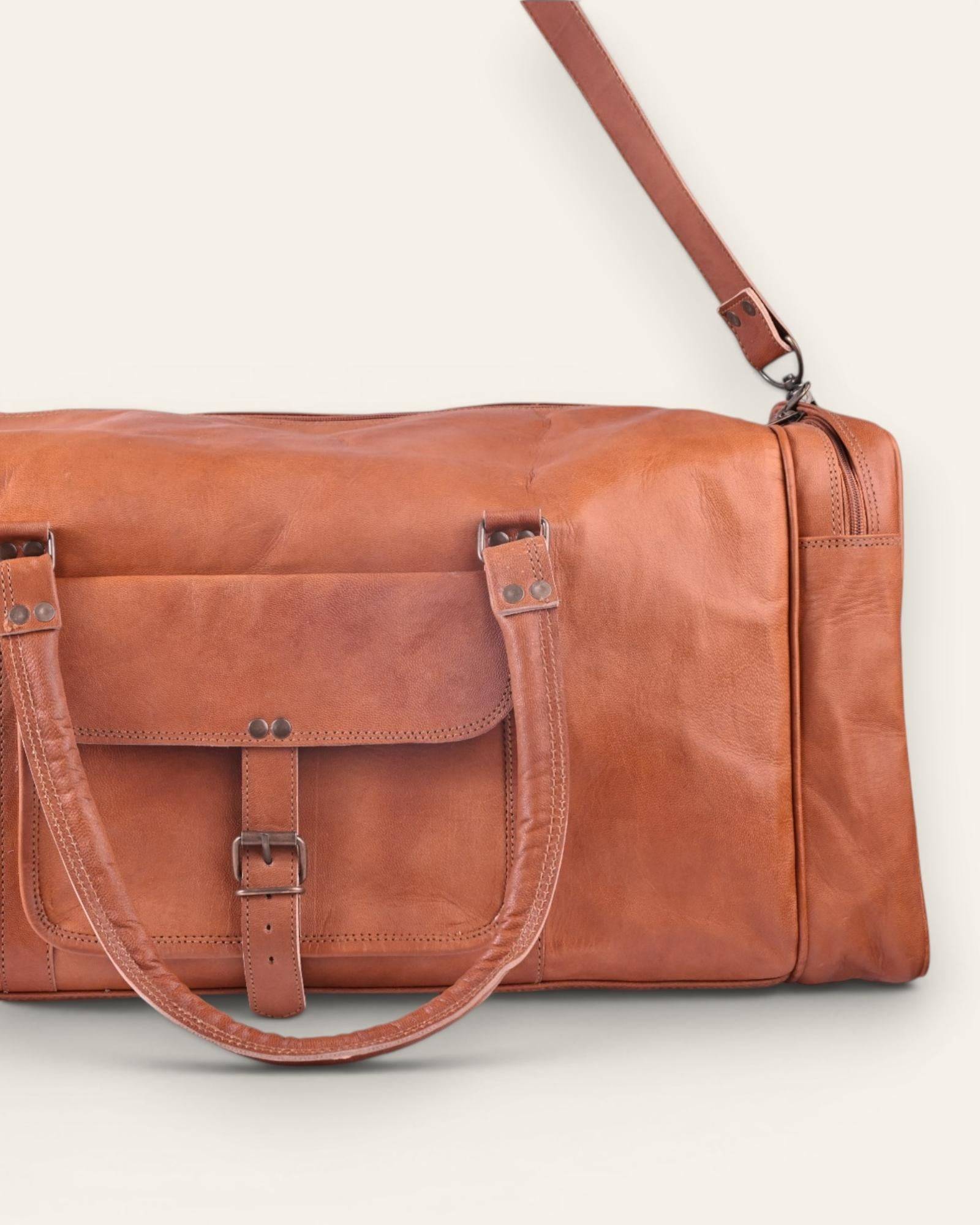 The Ranthambore Weekender — handcrafted leather weekender, hardware detail
