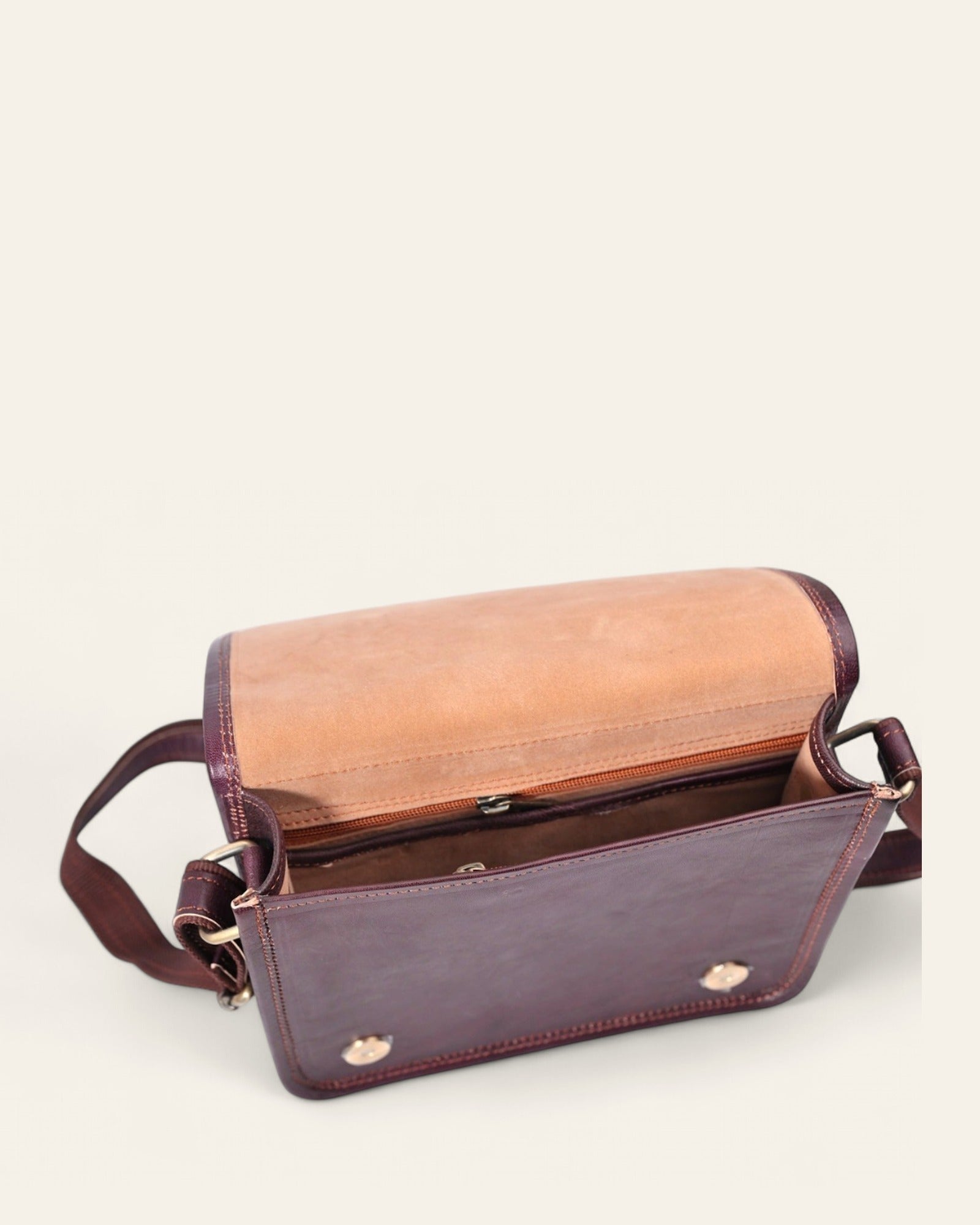 The Jaisalmer Sling in Cherry - open flap showing the interior