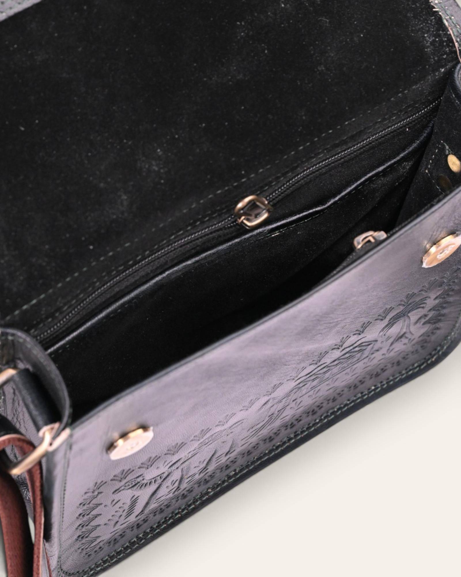 The Pushkar Sling in Dark Olive — with adjustable leather strap