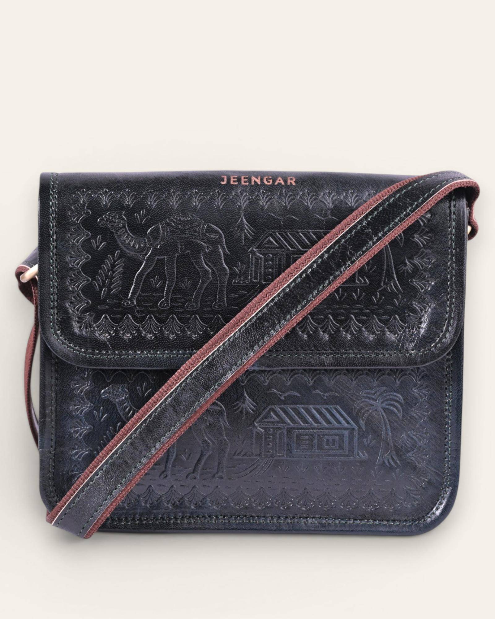 The Pushkar Sling in Dark Olive — a modern heirloom sling bag