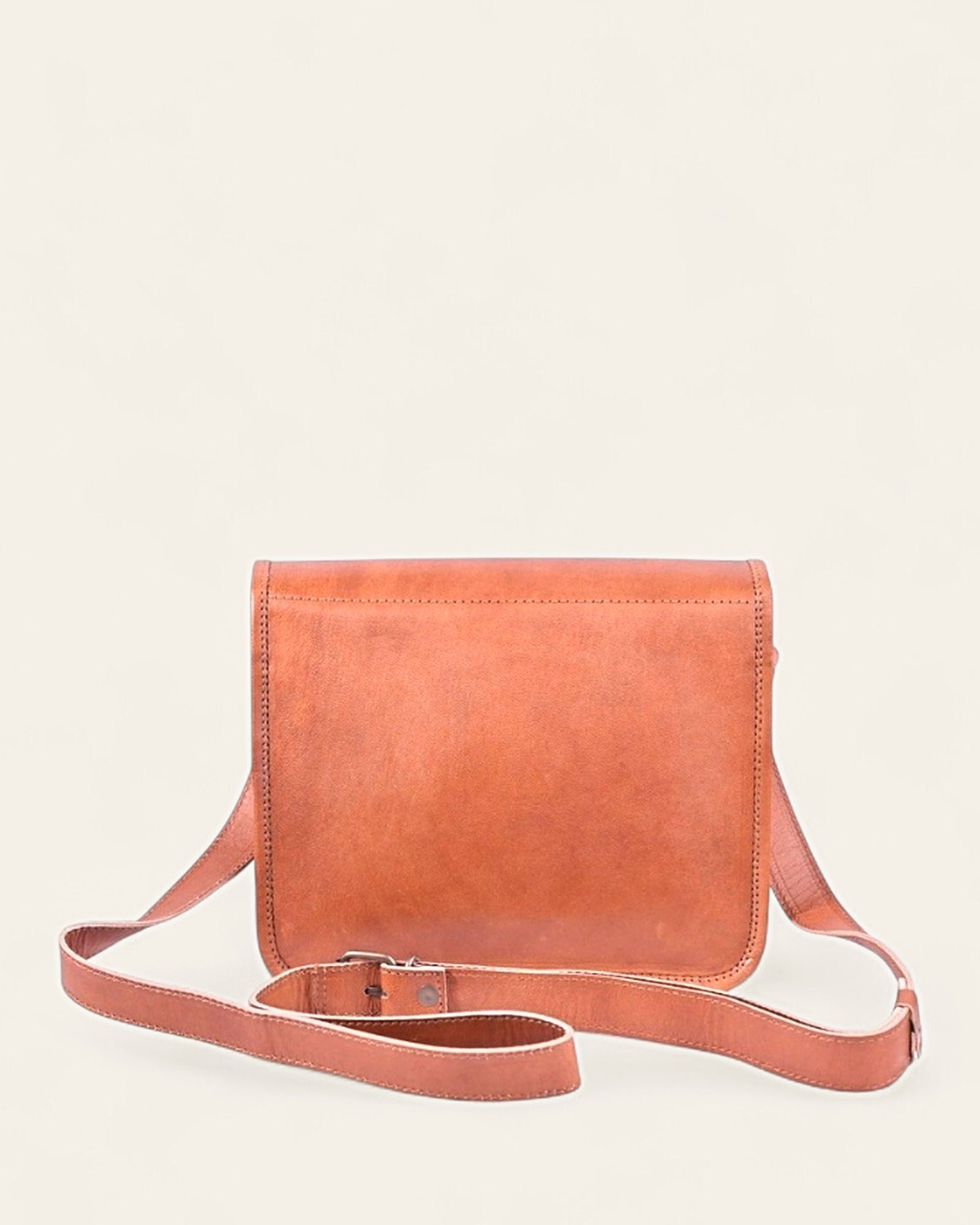 The Taragarh Satchel — back view with the long adjustable leather strap
