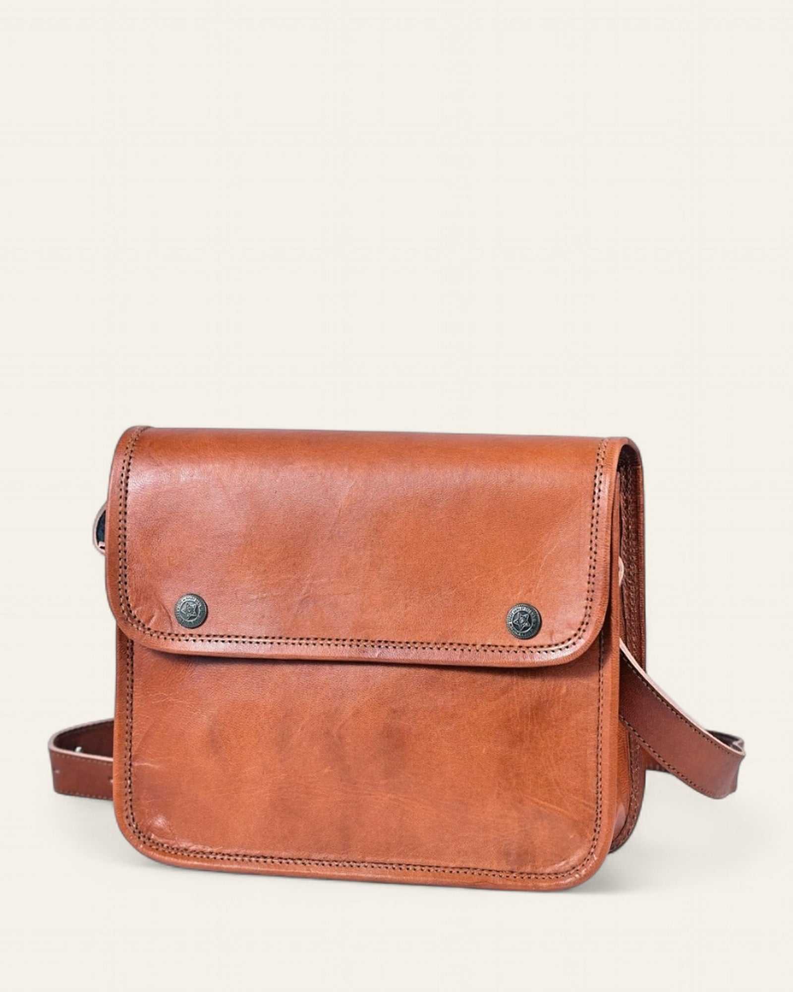 The Sojat Sling — handcrafted leather crossbody, front view