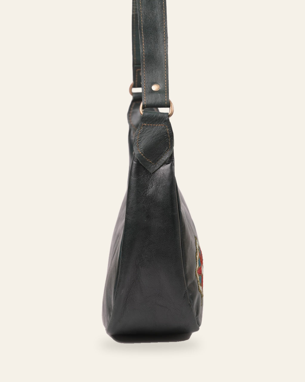 The Kashida Shoulder Bag — Dark Olive side profile