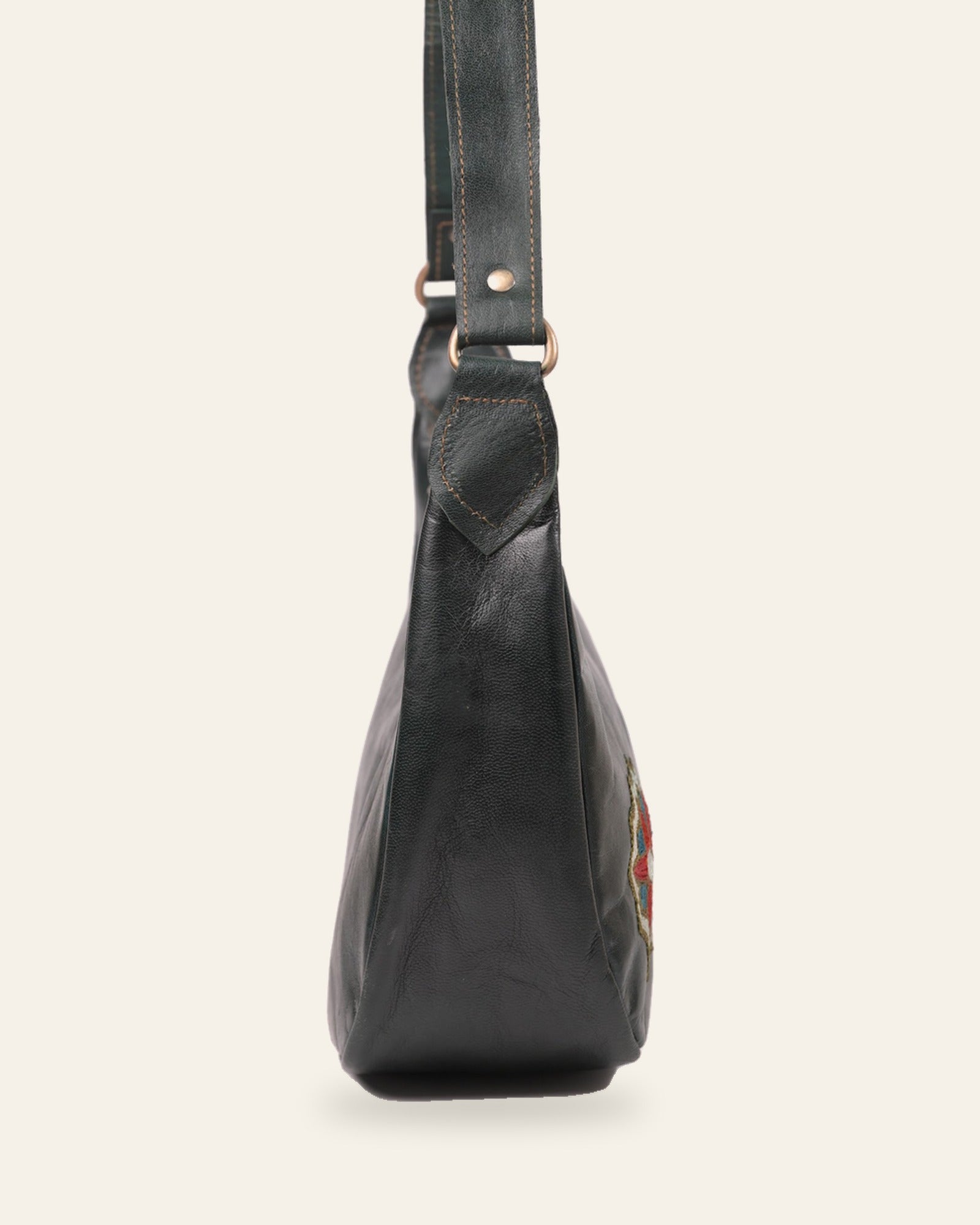 The Kashida Shoulder Bag — Dark Olive side profile