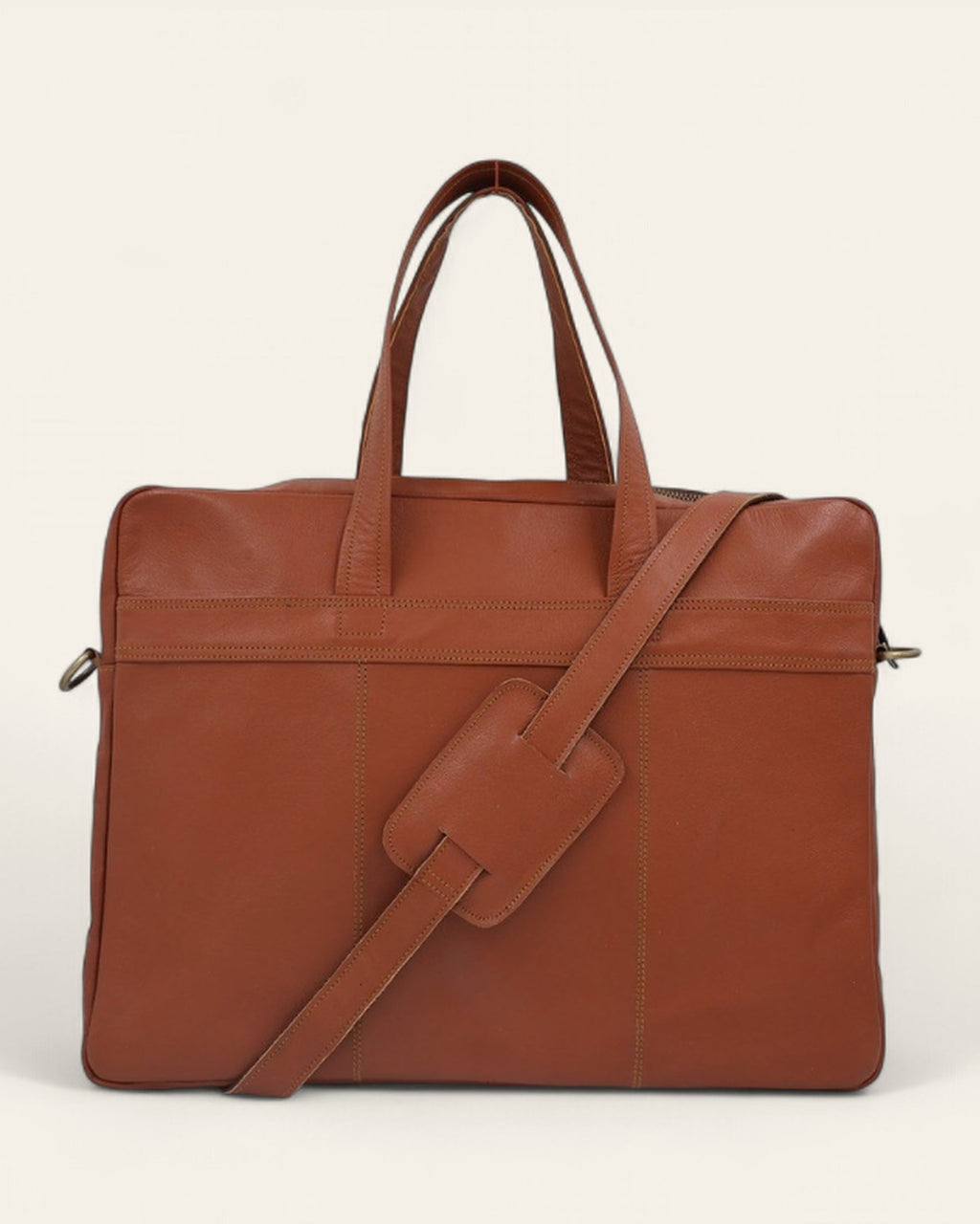 The Mehrangarh Briefcase — handcrafted real leather laptop briefcase by Jeengar, front view