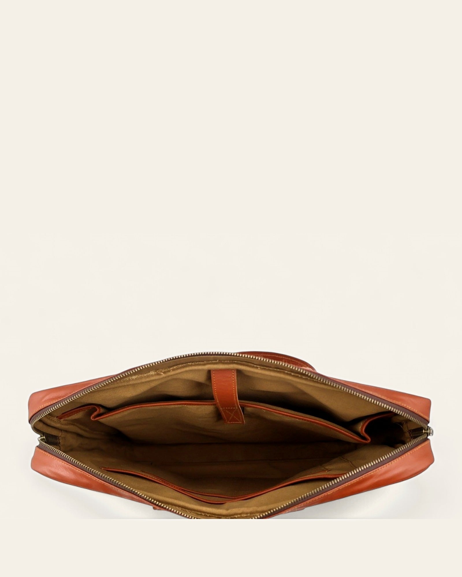 The Mehrangarh Briefcase — open interior with soft cotton lining and laptop compartment