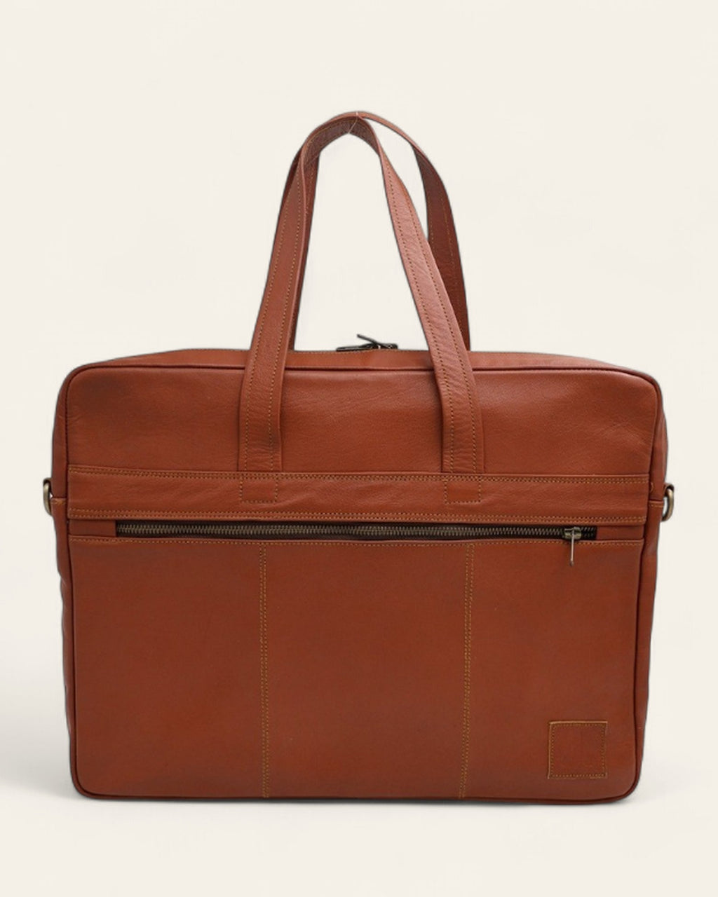 The Mehrangarh Briefcase — back view with full-width zip pocket