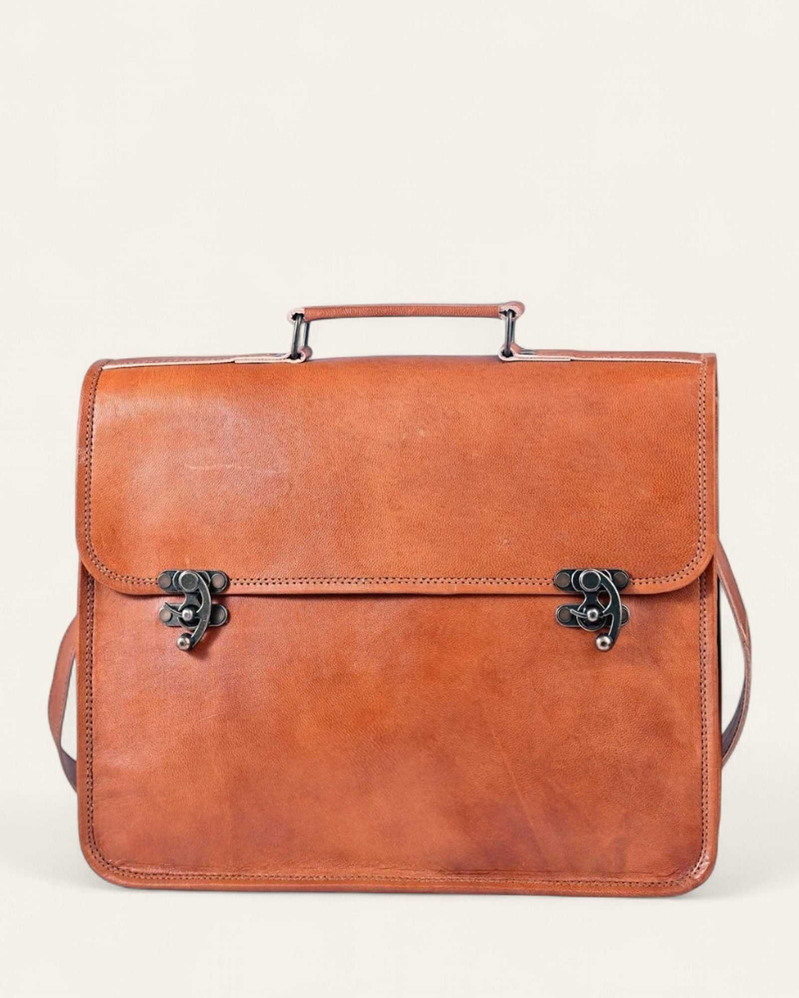 The Jodhpur Messenger — handcrafted leather messenger, front view