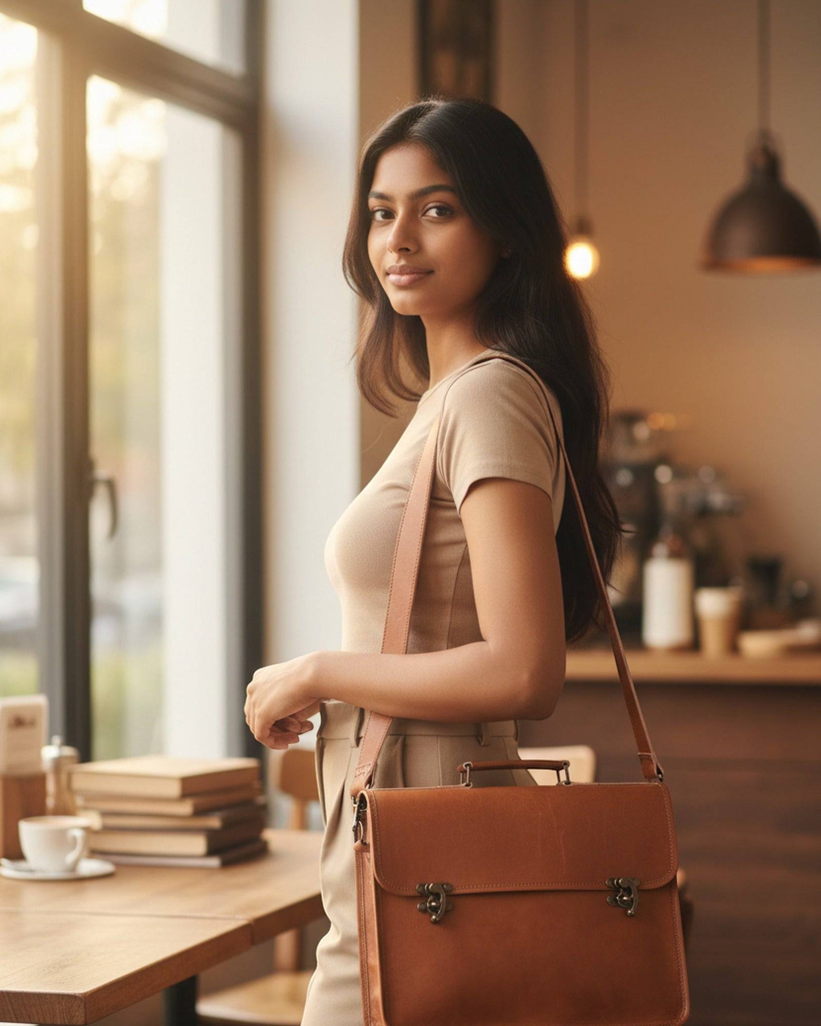 Woman wearing The Jodhpur Messenger cross-body