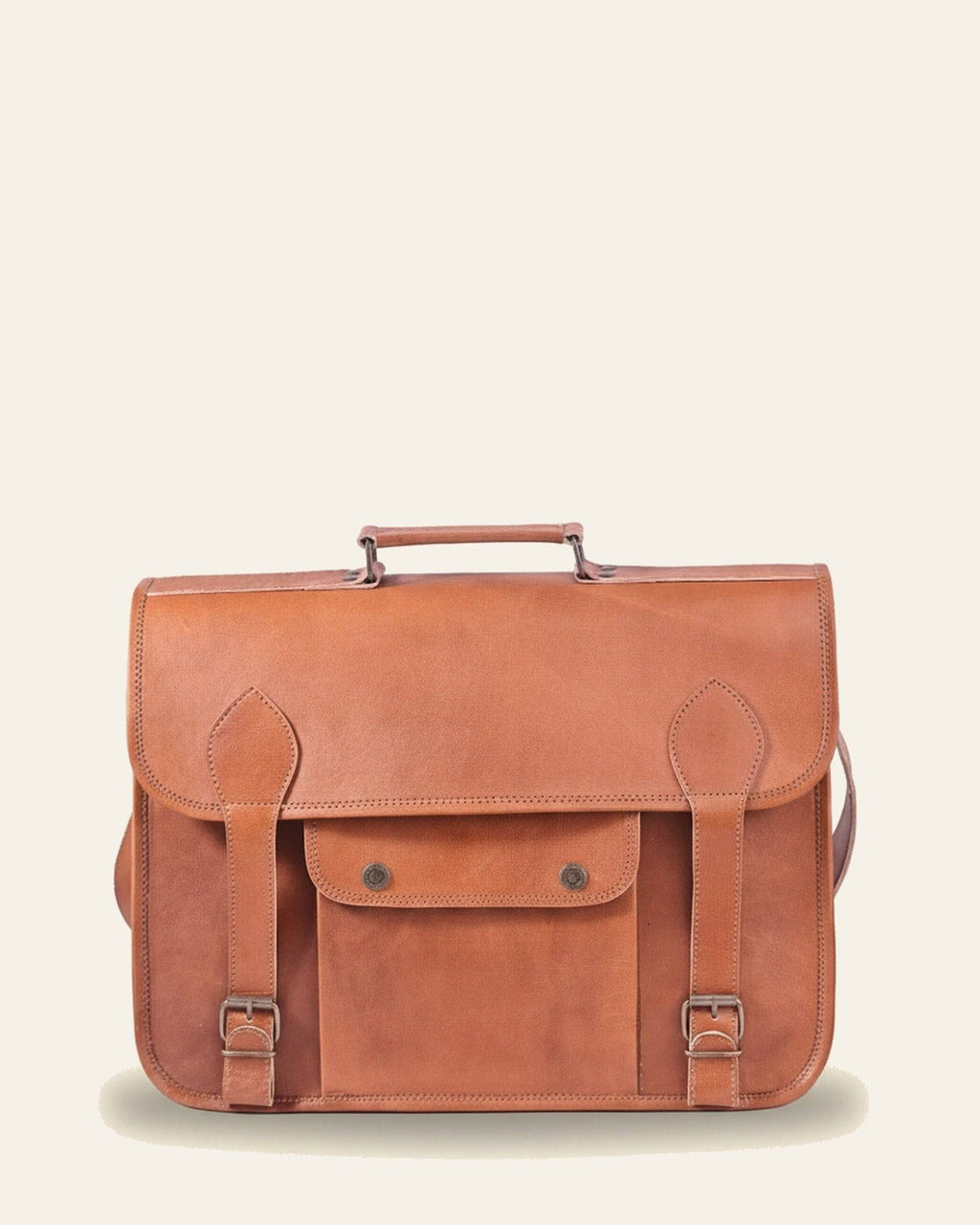 The Pali Laptop Bag — handcrafted leather messenger, front view