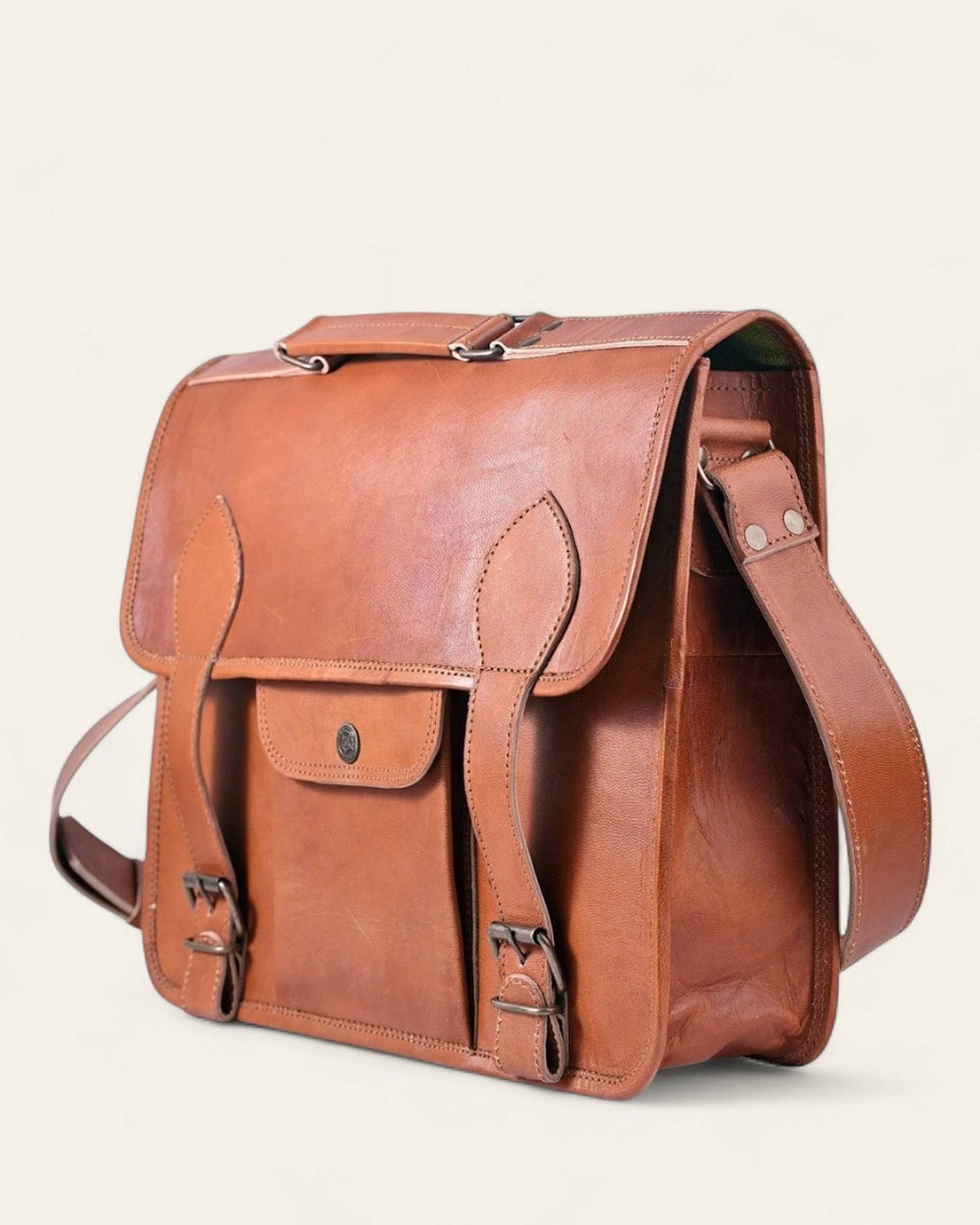 Side profile of The Jaipur Laptop Bag showing its depth and adjustable strap