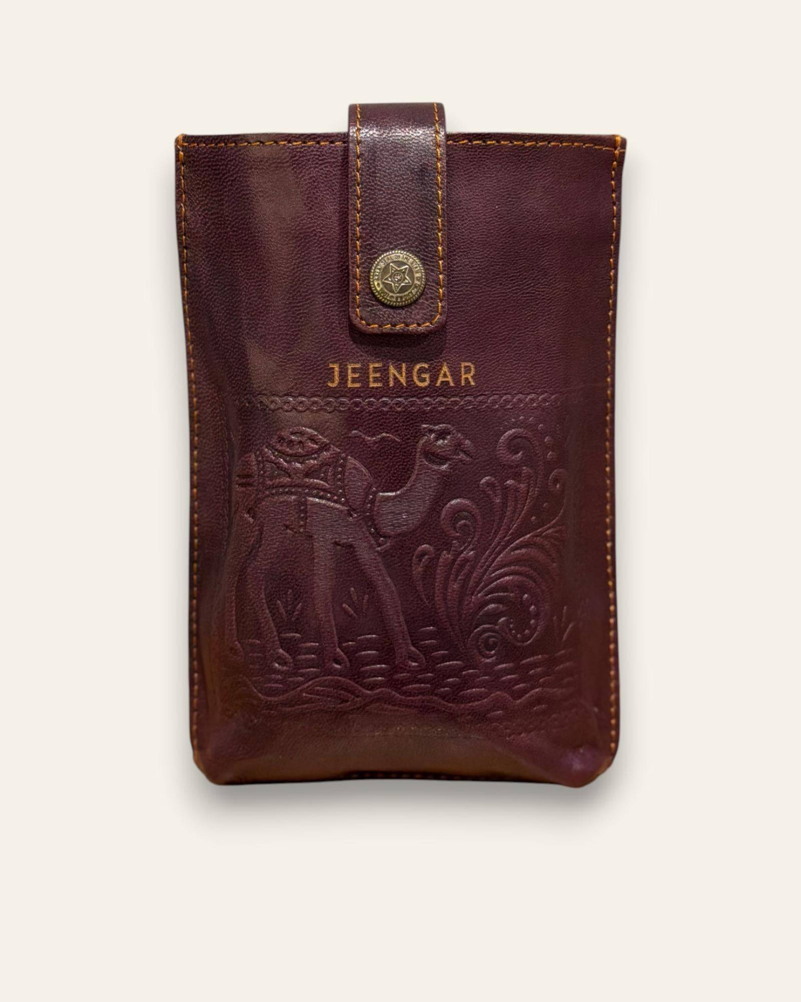 The Osian Mobile Sling — embossed desert art on Certified Real Leather