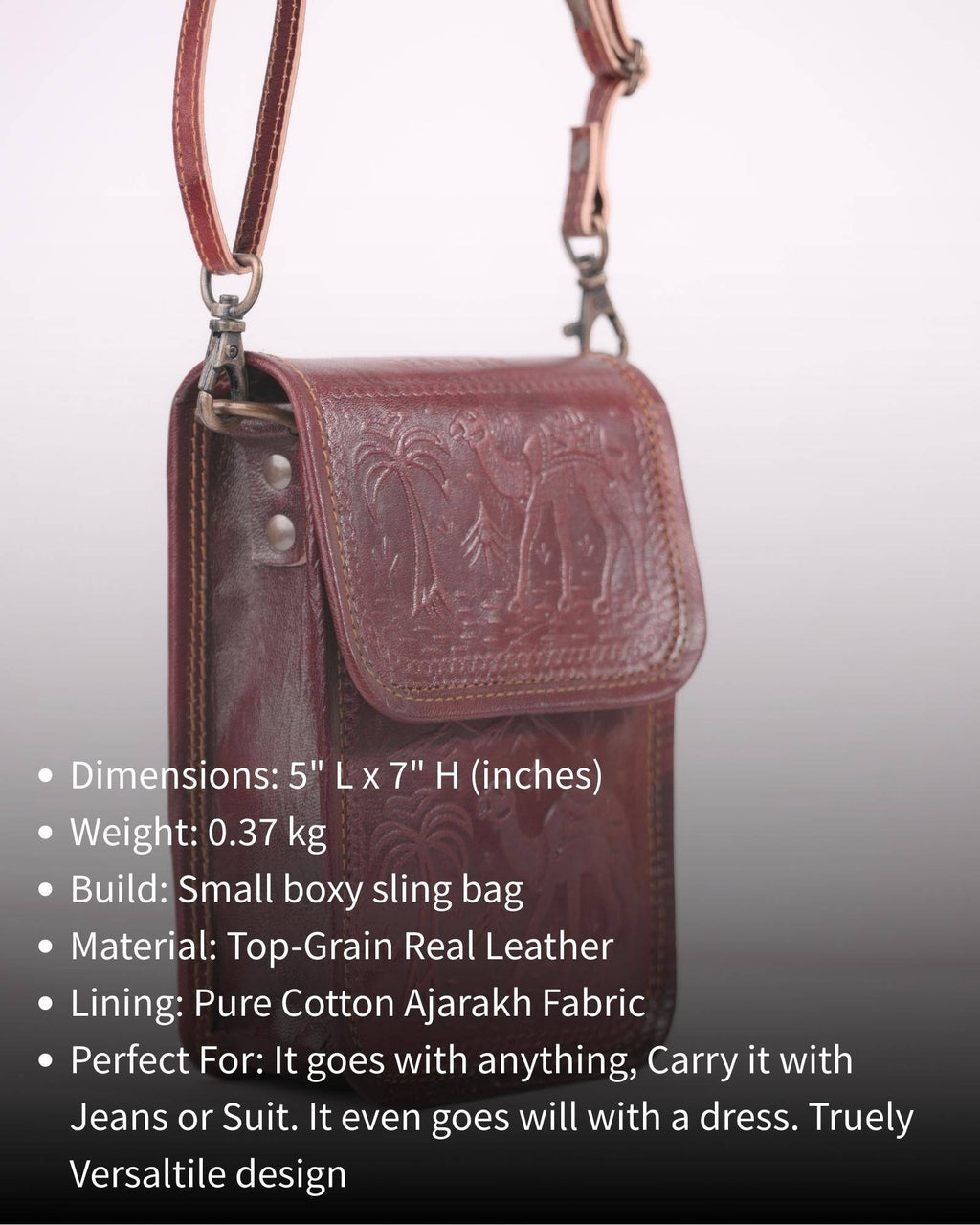 The Nagaur Sling in Cherry — compact crossbody for phone and essentials