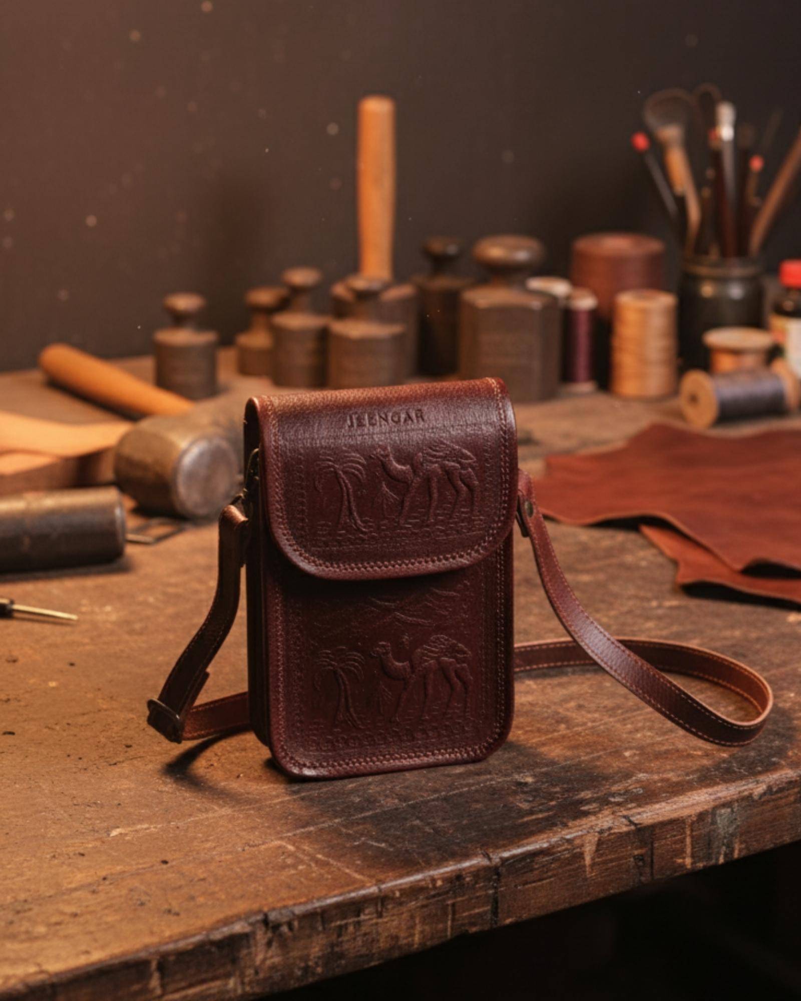 The Nagaur Sling in Cherry — Certified Real Leather mobile sling