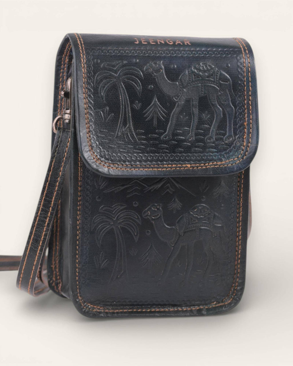 The Nagaur Sling in Dark Olive — adjustable strap detail