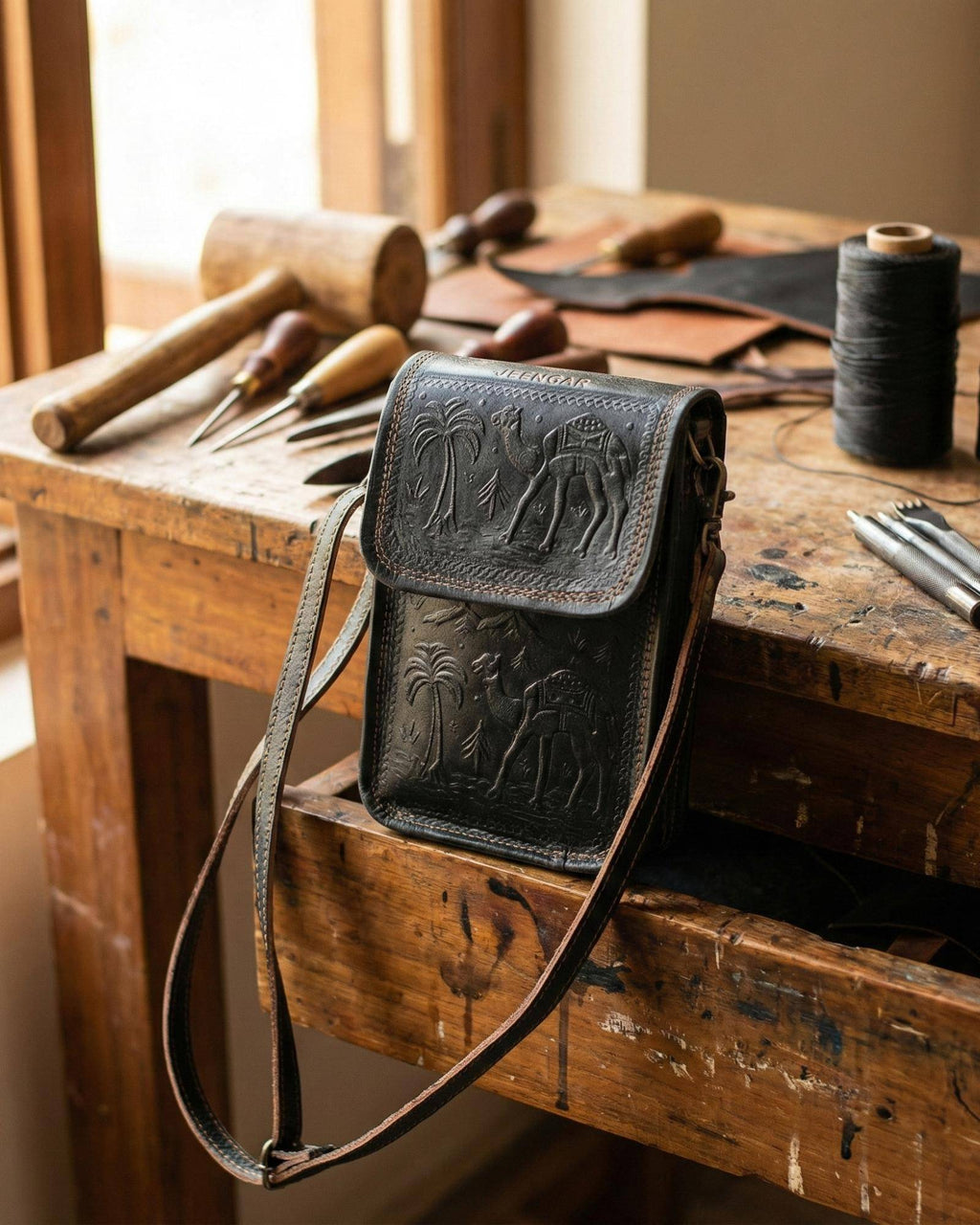 The Nagaur Sling in Dark Olive — a miniature heirloom sling by Jeengar