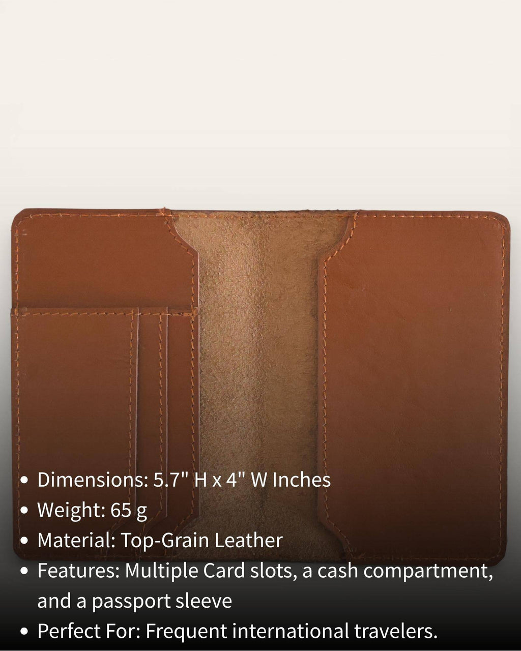 The Banjara Passport Holder — open view with card slots and cash slot