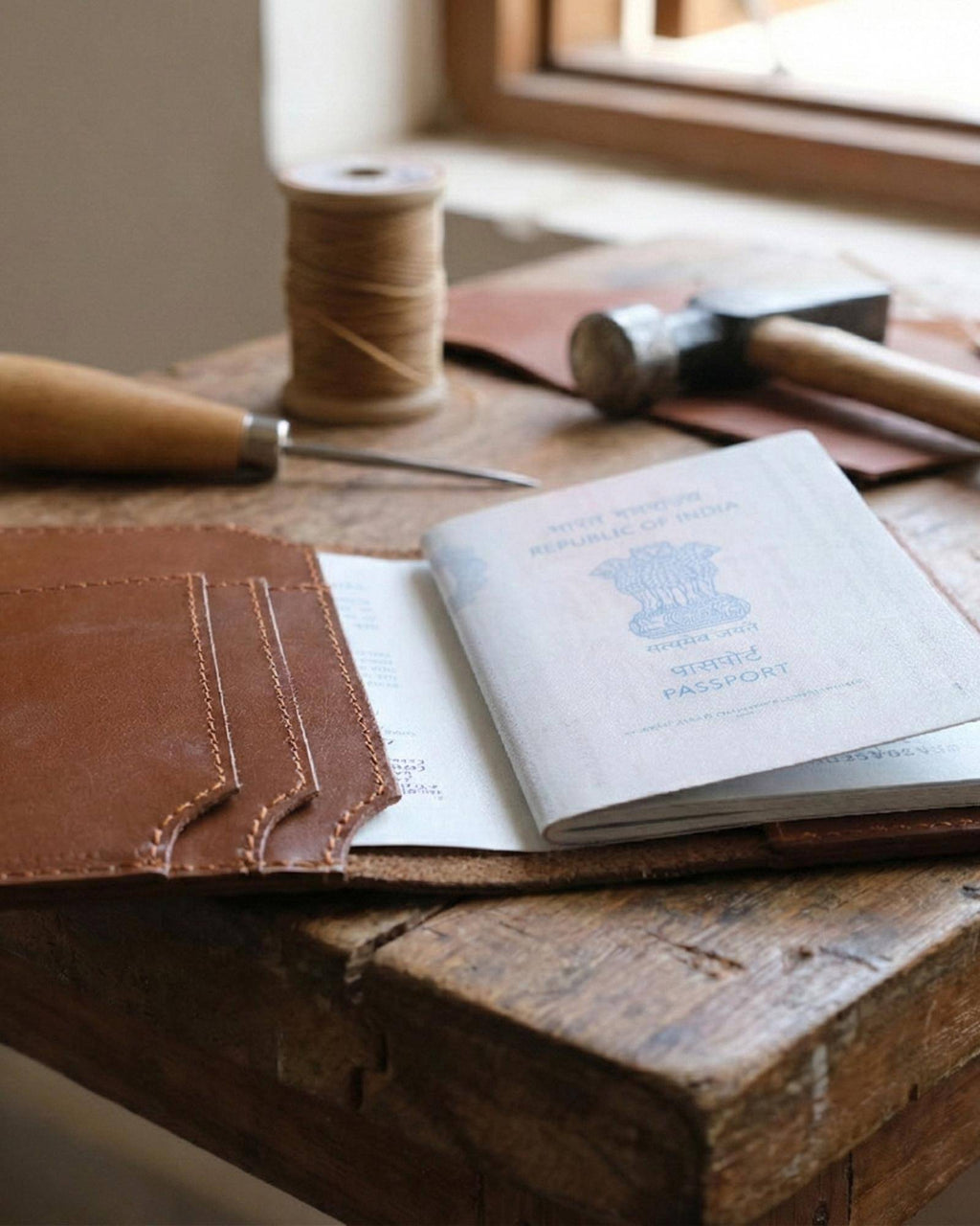 The Banjara Passport Holder — leather passport cover, made in Rajasthan
