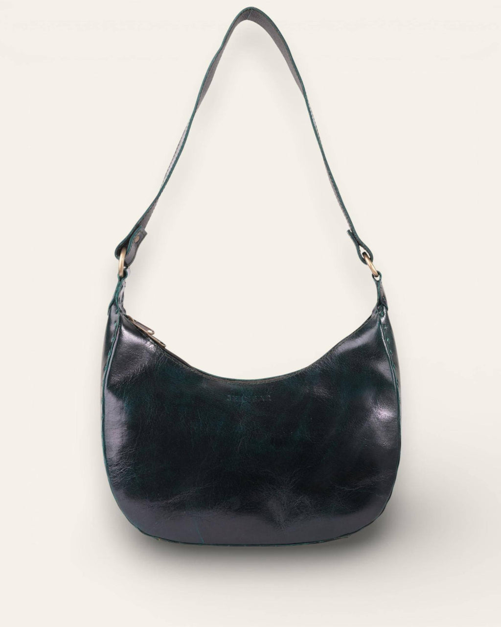 The Ranisar Shoulder Bag in Dark Olive — crescent leather shoulder bag, front view