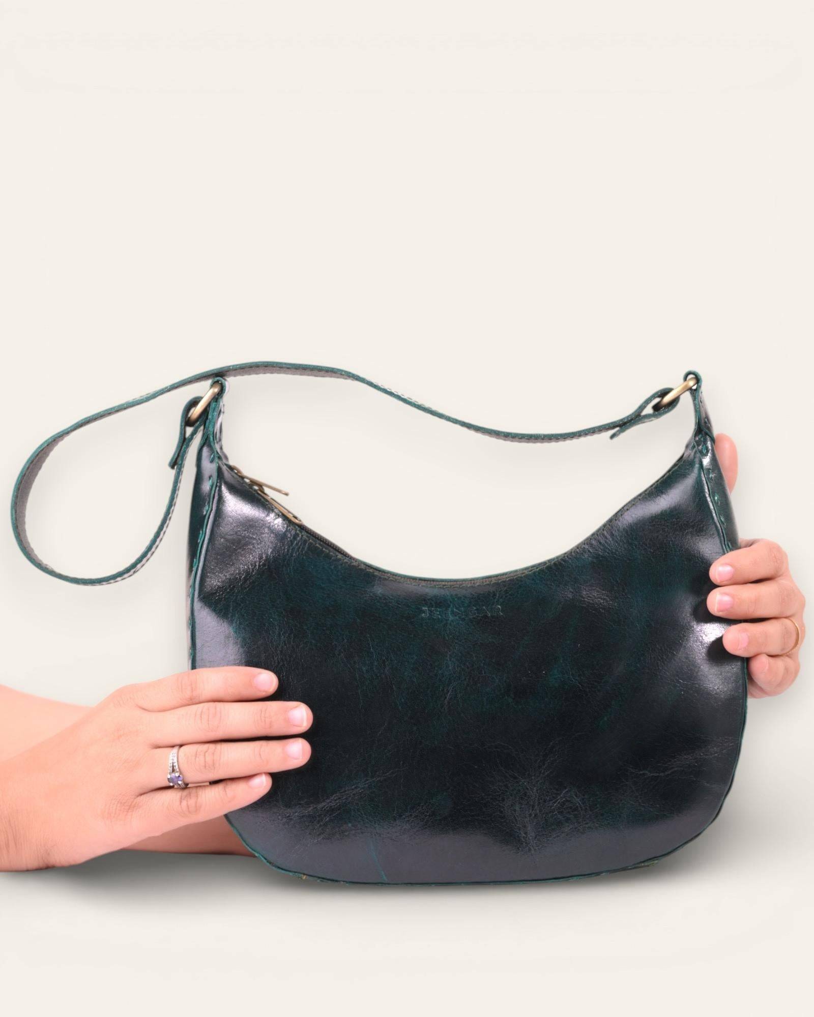 The Ranisar Shoulder Bag in Dark Olive — Certified Real Leather, artisan Manish
