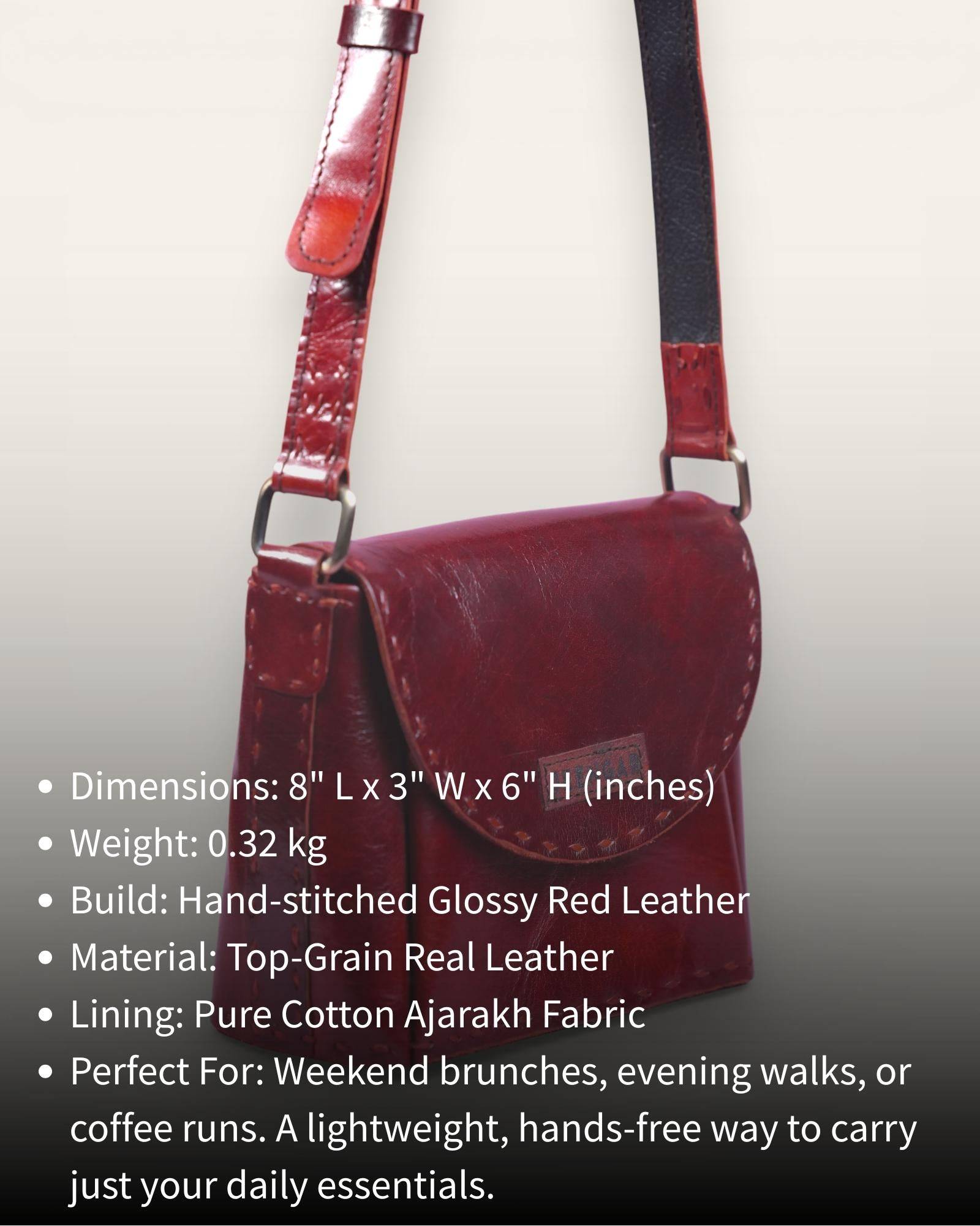The Beawar Sling in Cherry — compact leather crossbody for daily essentials