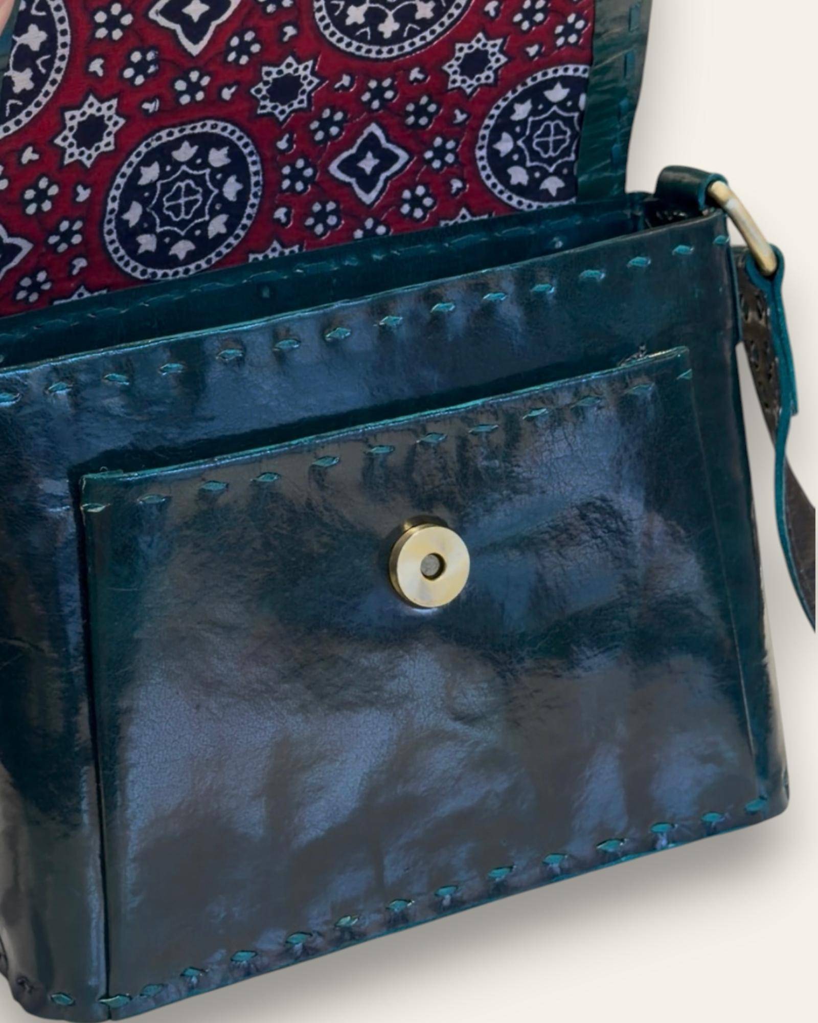 a real leather green sling bag
