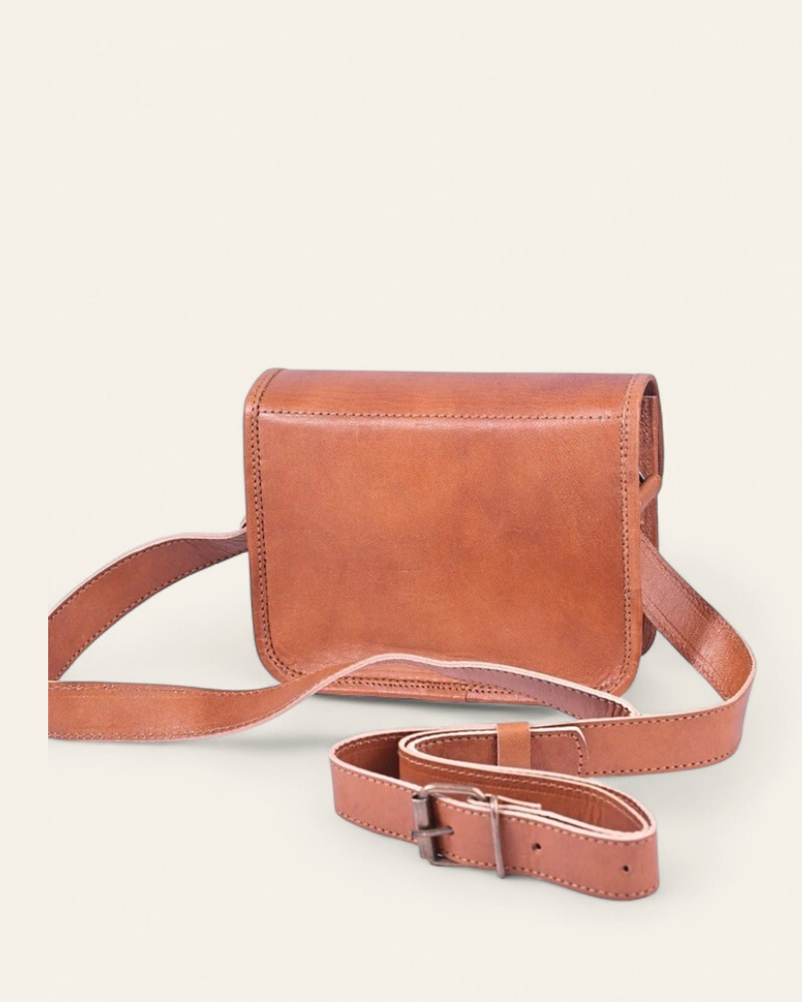 The Alwar Mini Satchel — back view with the long adjustable leather strap