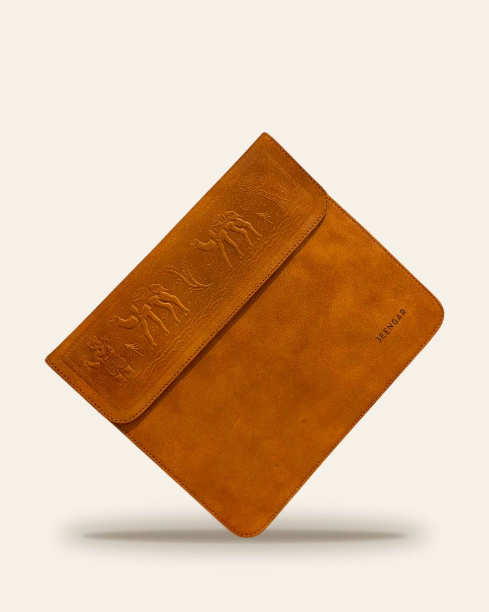 The Barmer Tech Sleeve (11-inch) in Tan — three-quarter view
