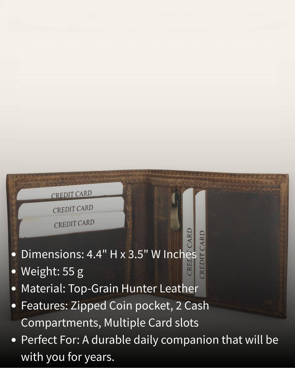 The Rajput Wallet — open view with card slots and two cash compartments