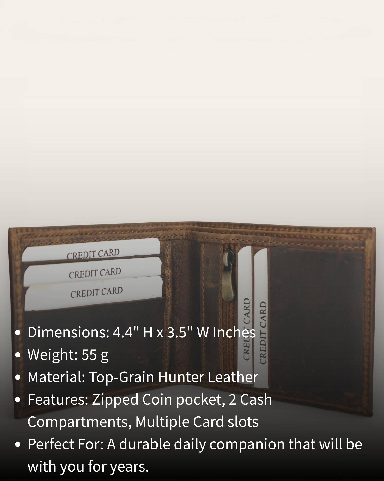 The Rajput Wallet — open view with card slots and two cash compartments