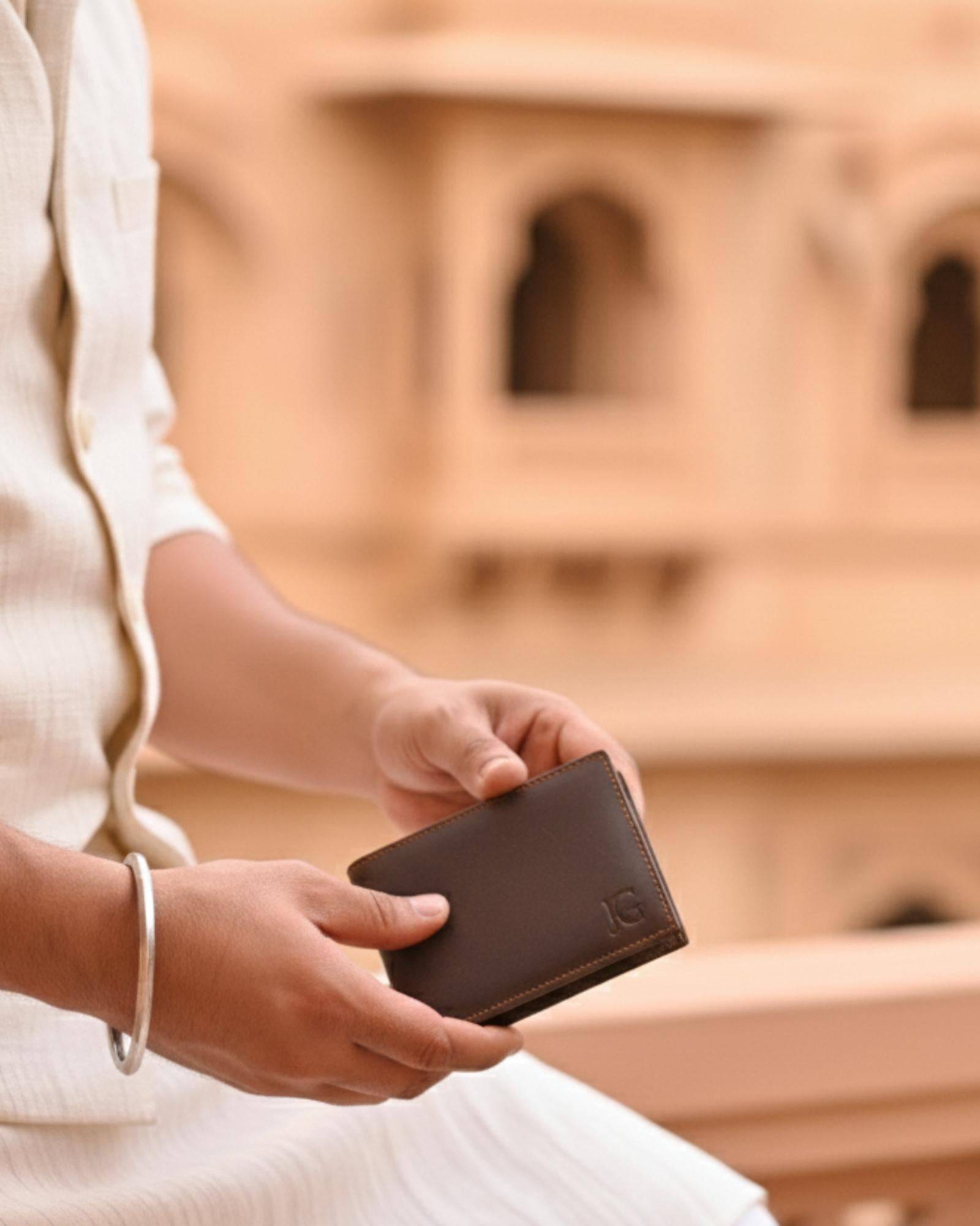 The Rajput Wallet — real leather wallet with two cash compartments and coin pocket